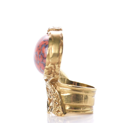 Saint Laurent Glass Cabochon Arty Ovale Ring 6 Gold Coral 6 of 6