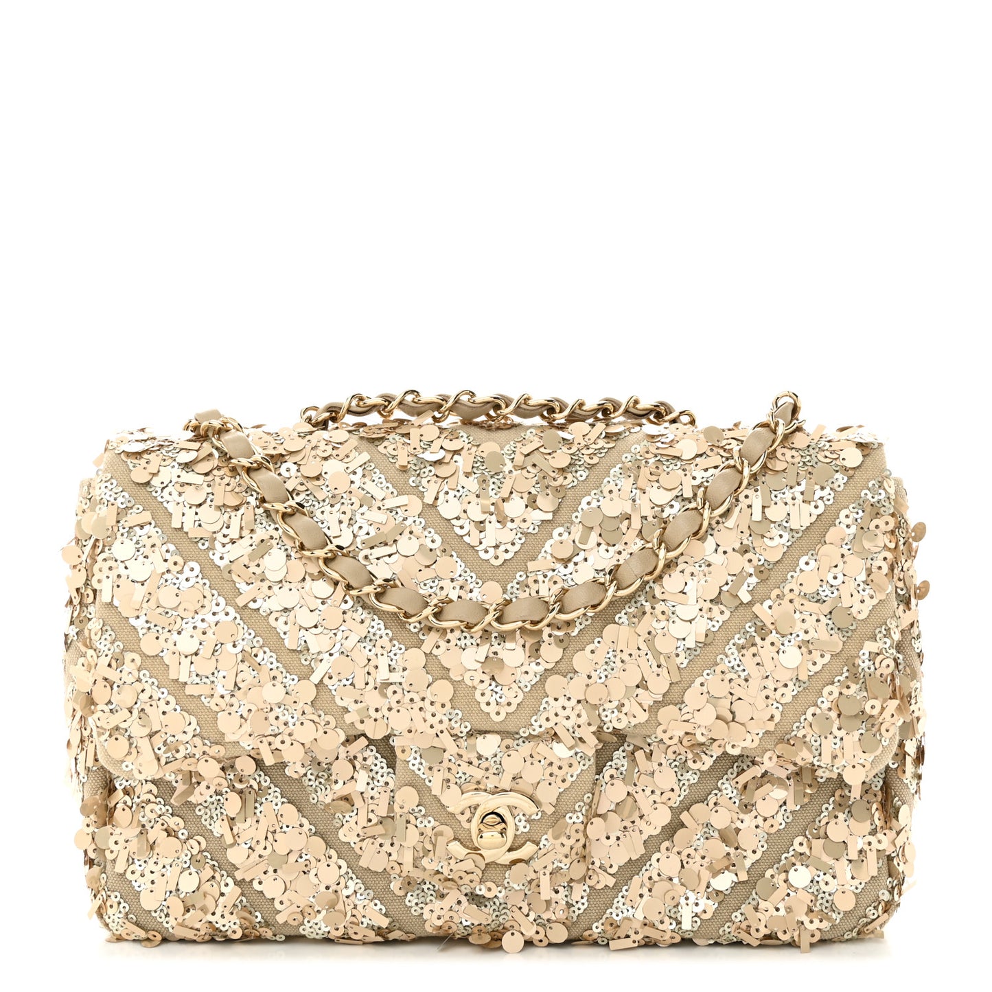 Sequins Chevron Medium Flap Gold