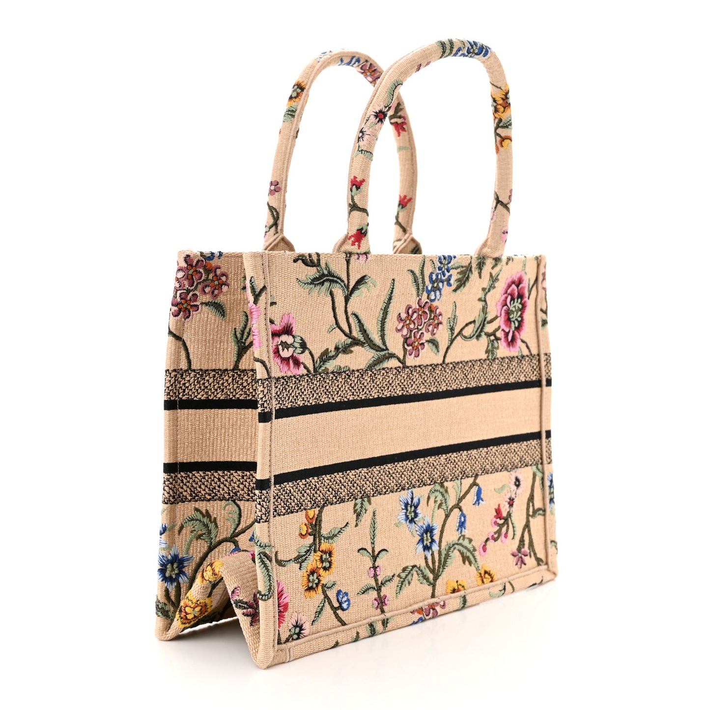 Raffia Embroidered Petites Fleurs Medium Book Tote Natural