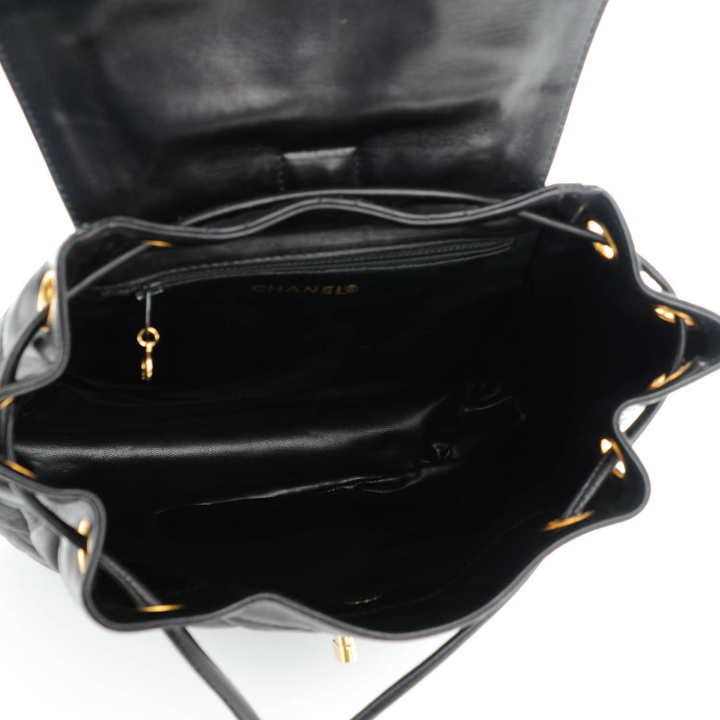 Lambskin Quilted Drawstring Backpack Black