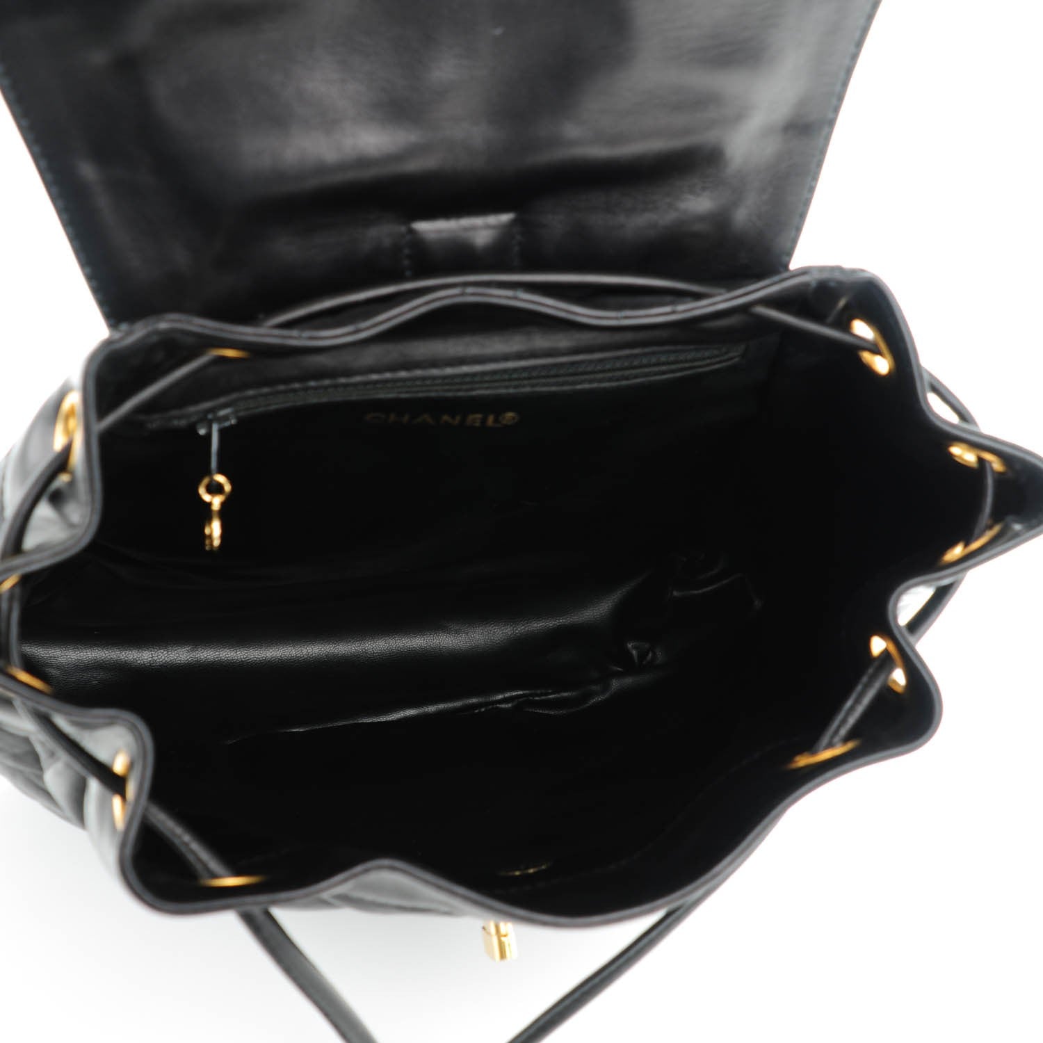 Chanel Lambskin Quilted Drawstring Backpack Black 5 of 10