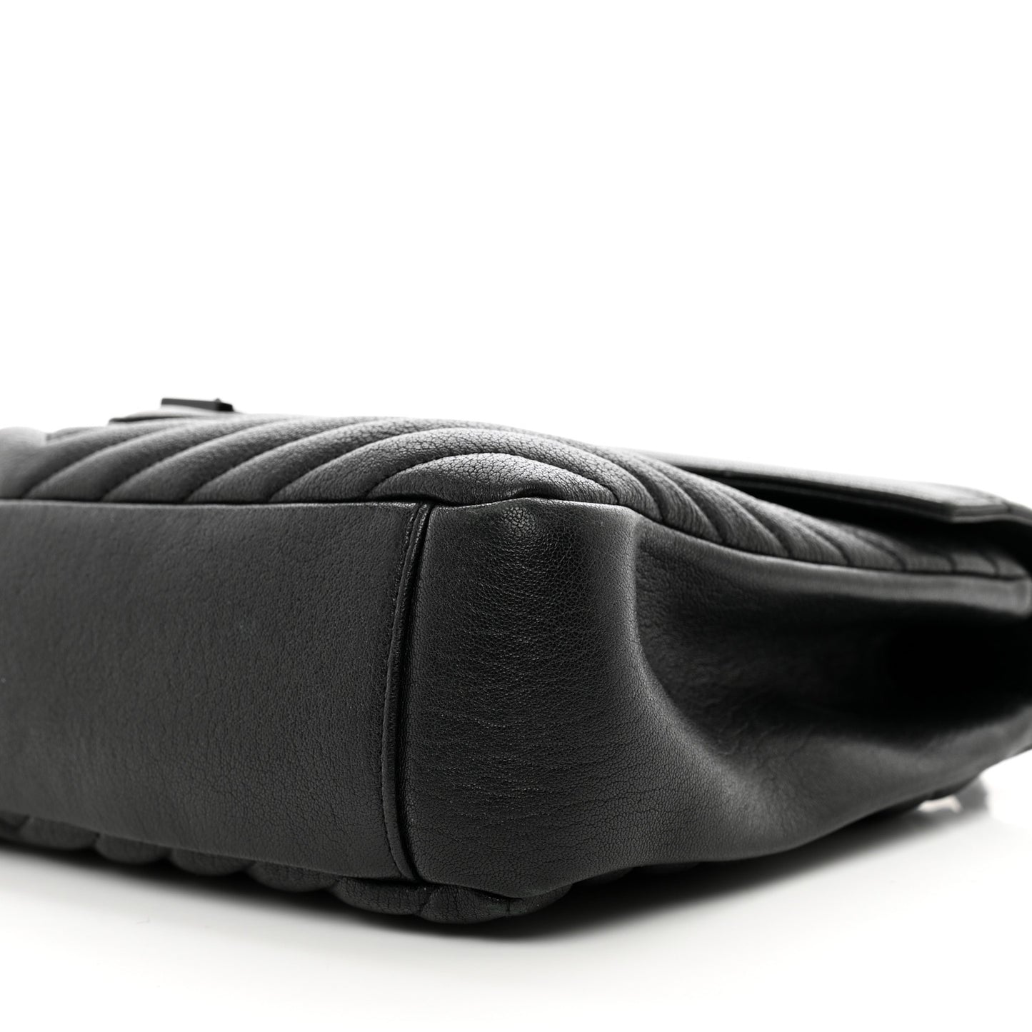 Sheepskin Matelasse Chevron Monogram Monochrome Large College Bag Black