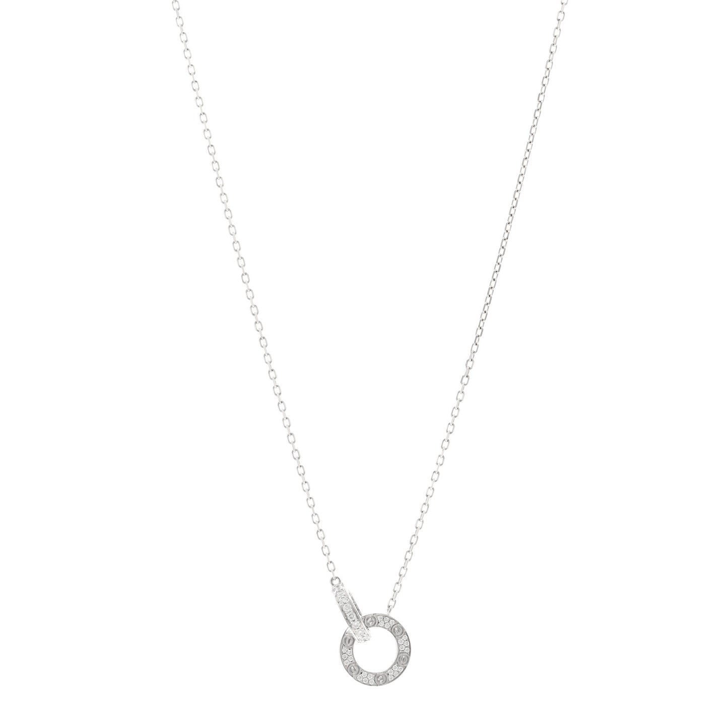 18K White Gold Diamond Interlocking LOVE Paved Necklace