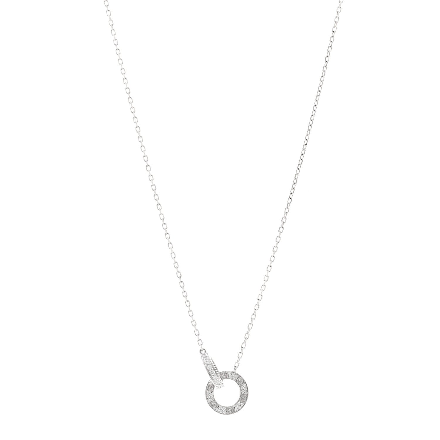 Cartier 18K White Gold Diamond Interlocking LOVE Paved Necklace 1 of 5