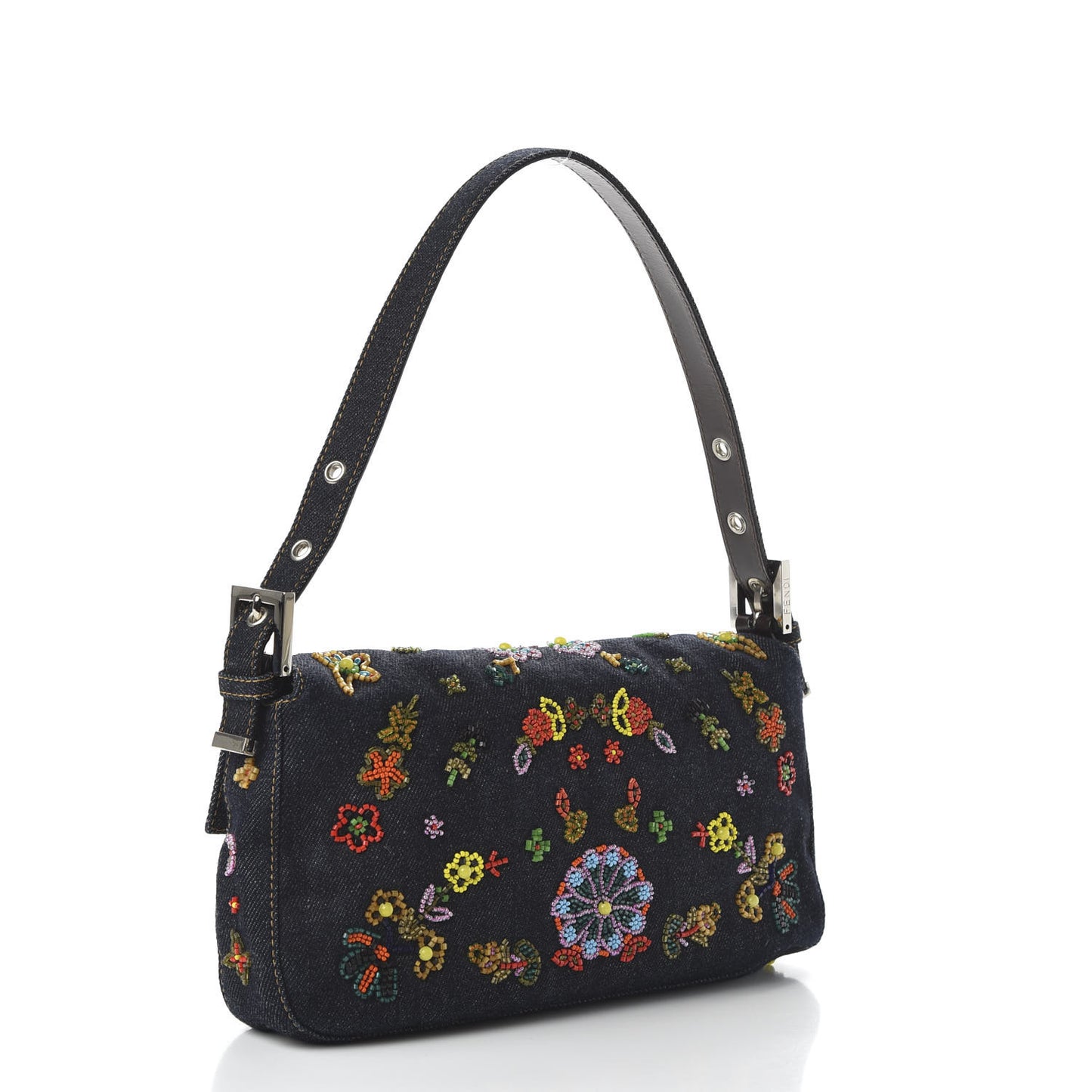 Denim Ricami Beaded Baguette Blue