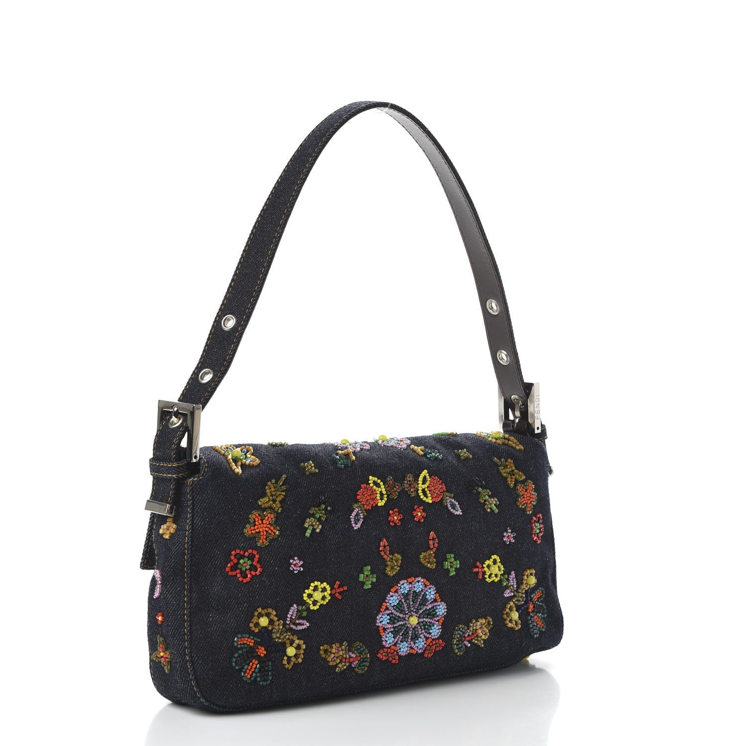 Fendi Denim Ricami Beaded Baguette Blue 3 of 9