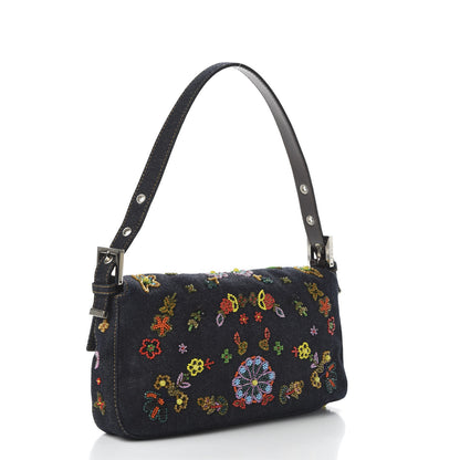 Fendi Denim Ricami Beaded Baguette Blue 3 of 9