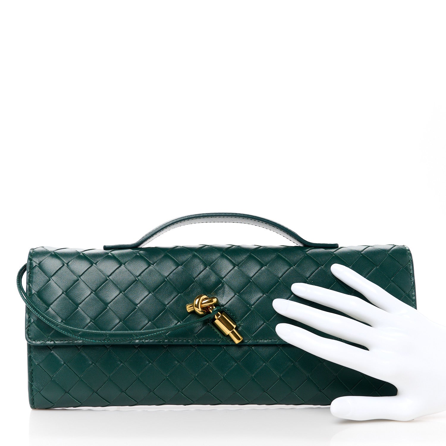 Bottega Veneta Nappa Intrecciato Long Andiamo Top Handle Clutch Emerald Green 2 of 10