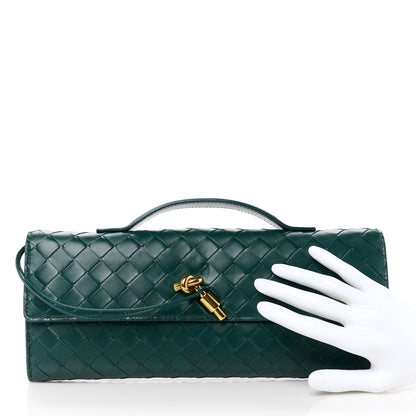 Bottega Veneta Nappa Intrecciato Long Andiamo Top Handle Clutch Emerald Green 2 of 10