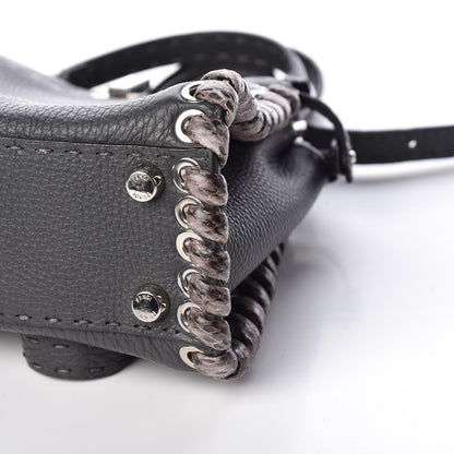Fendi Cuoio Romano Elaphe Selleria Lace Up Bi-Color Mini Peekaboo Iconic Satchel Asfalto Latte Fumo 8 of 9