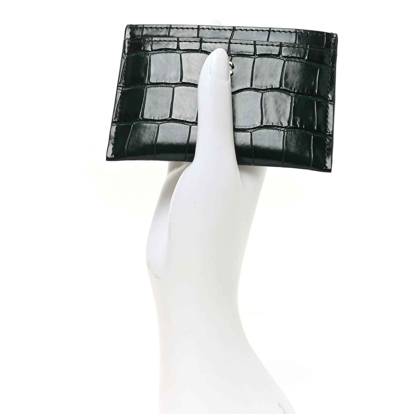 Calfskin Crocodile Embossed Crococo Card Holder Emerald