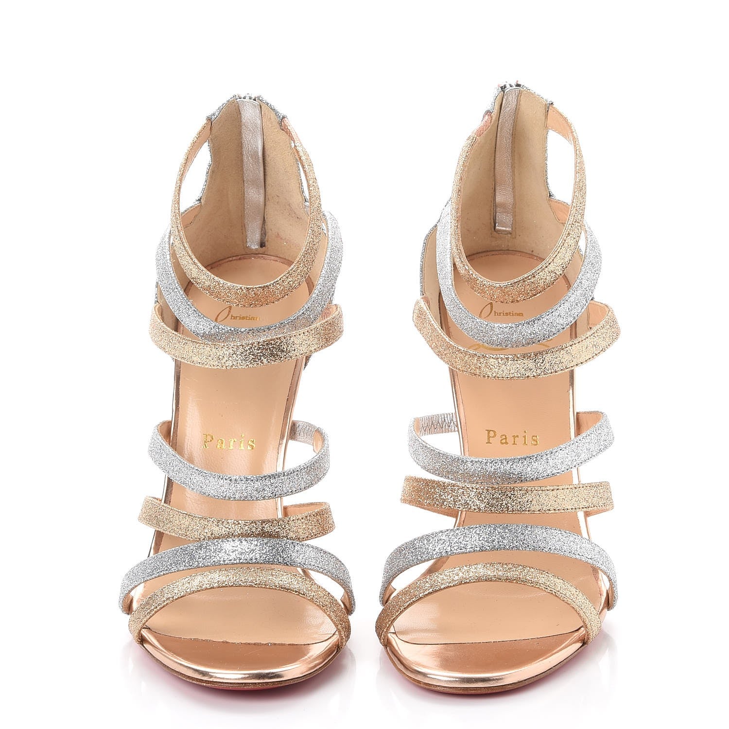 Christian Louboutin Mini Glitter Mariniere 100 Cage Sandals 39 Poudre Silver 2 of 10