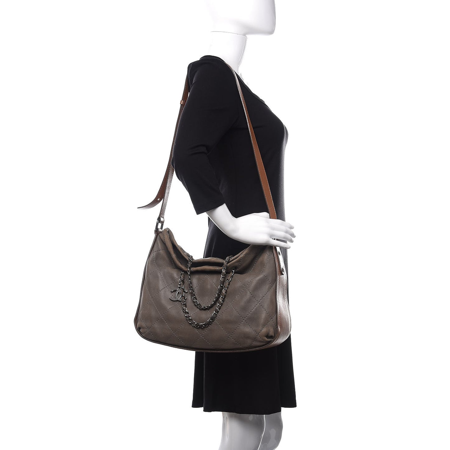 Calfskin Country Chic Stitched Hobo Grey