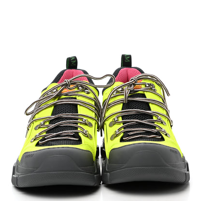 Gucci X SEGA Mesh Technical Canvas Calfskin Reflective Mens Flashtrek Sneakers 9 Neon Yellow Lotus 2 of 7
