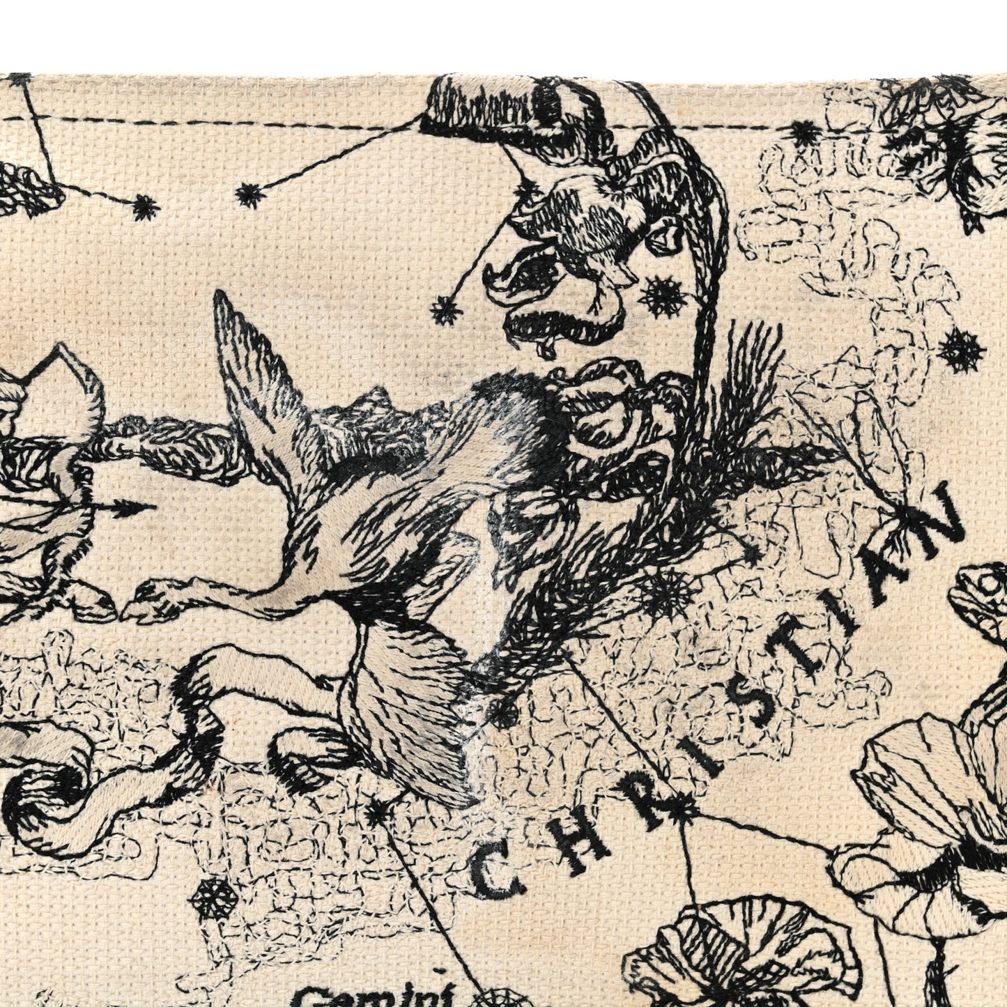 Canvas Zodiac Toile De Jouy Embroidered Medium Book Tote Latte