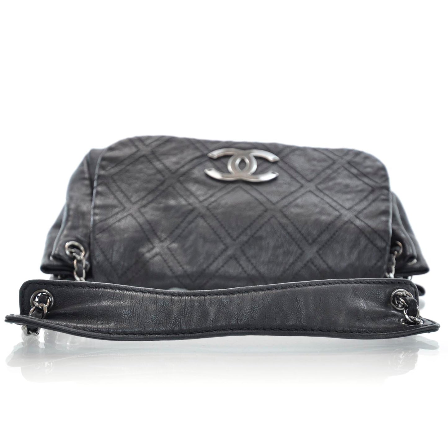 Leather Diamond Stitch Flap Black