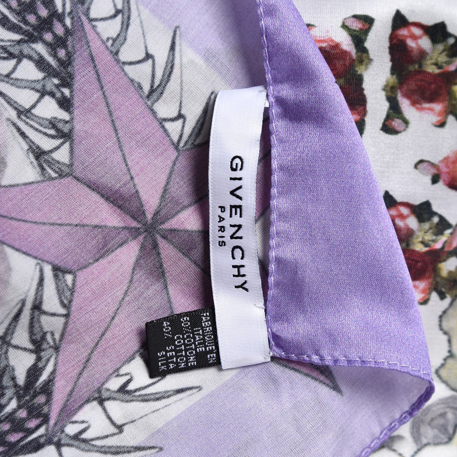 Givenchy Cotton Silk Paradise Flowers Scarf Purple 3 of 4