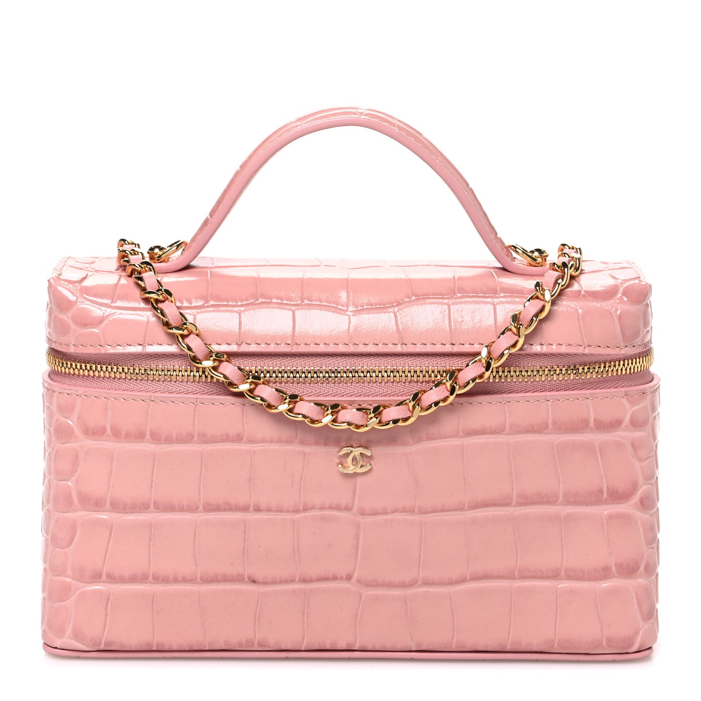 Calfskin Crocodile Embossed Crococo Exoticoco Vanity With Chain Light Pink