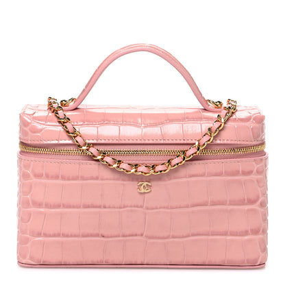 Chanel Calfskin Crocodile Embossed Crococo Exoticoco Vanity With Chain Light Pink 1 of 11