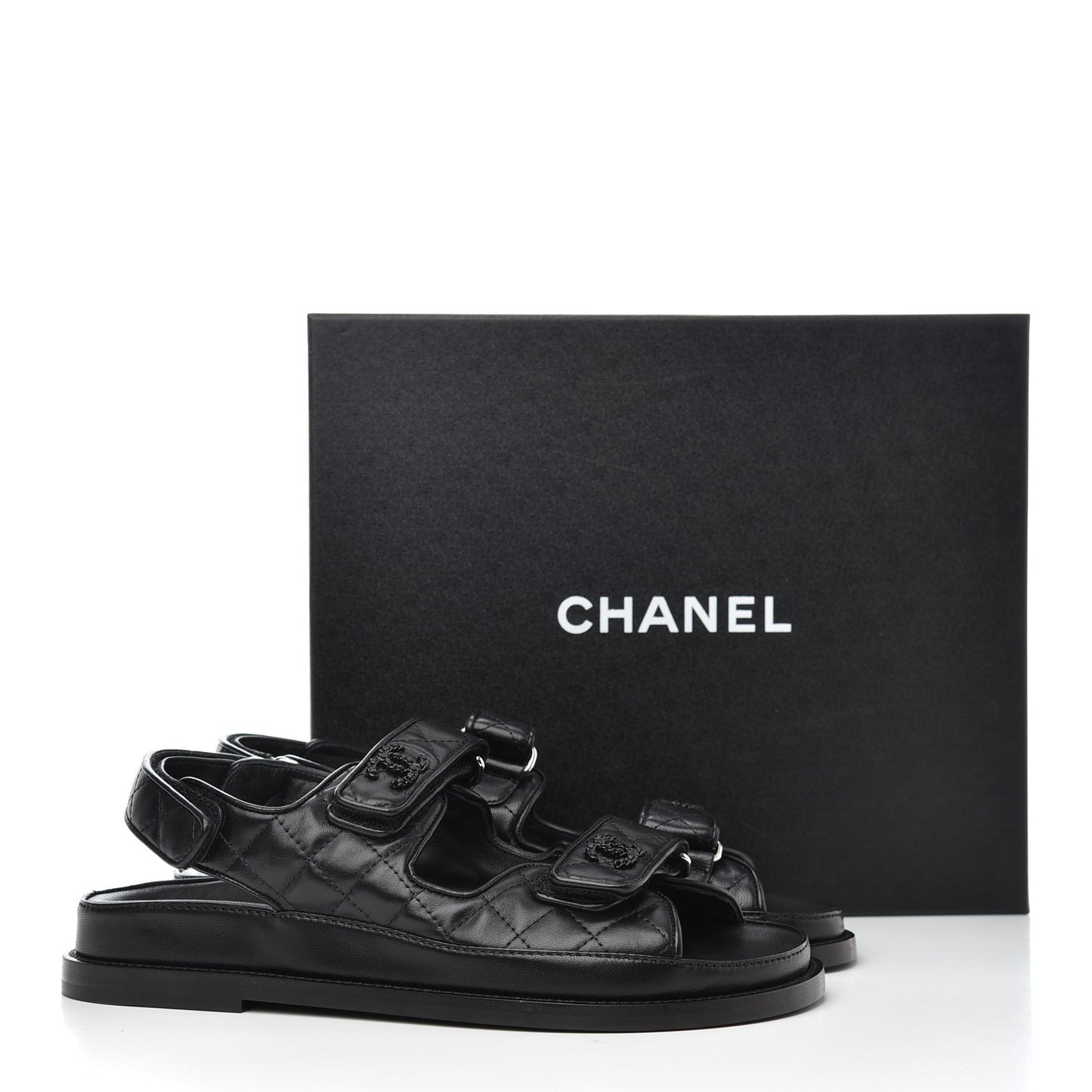 Lambskin Velcro Dad Sandals 37.5 Black