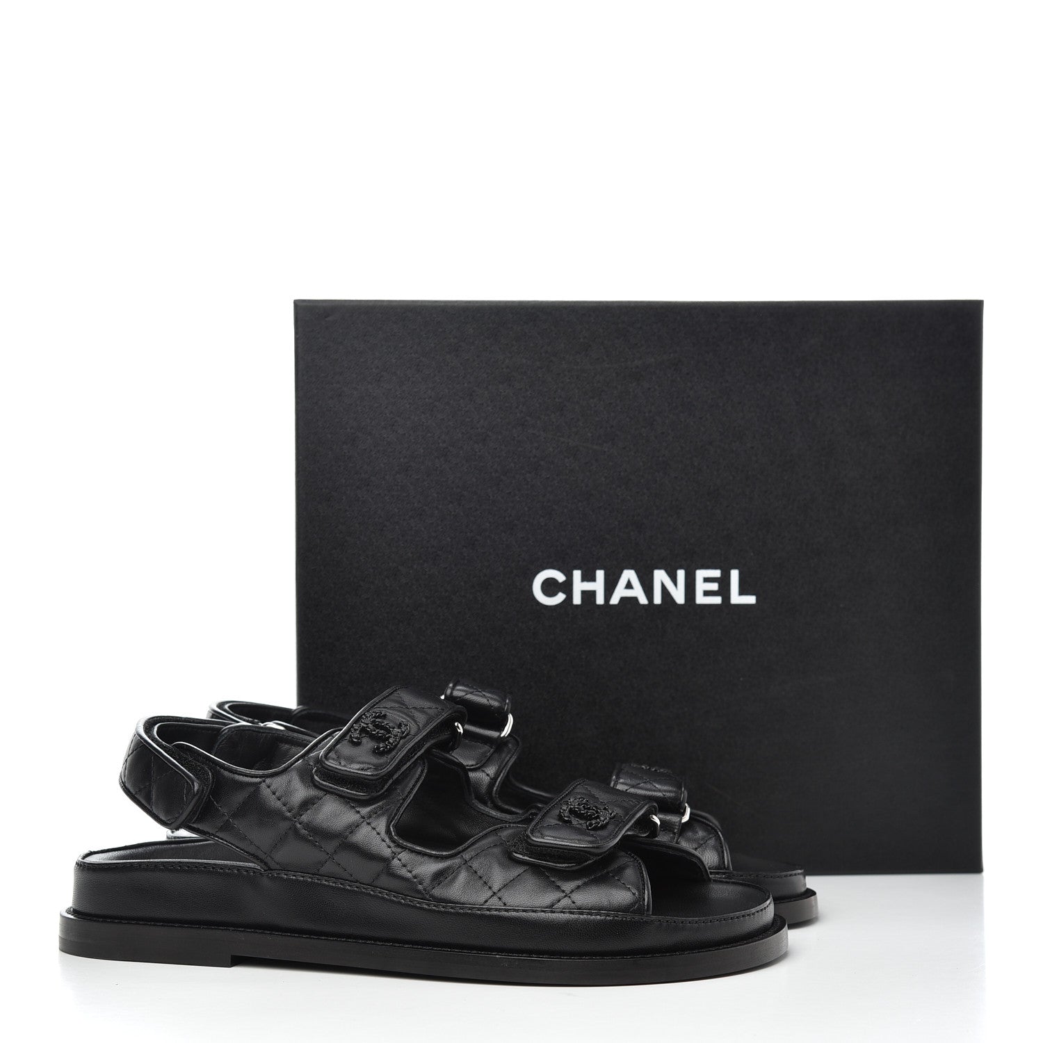 Chanel Lambskin Velcro Dad Sandals 37.5 Black 12 of 12