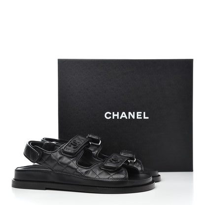 Chanel Lambskin Velcro Dad Sandals 37.5 Black 12 of 12