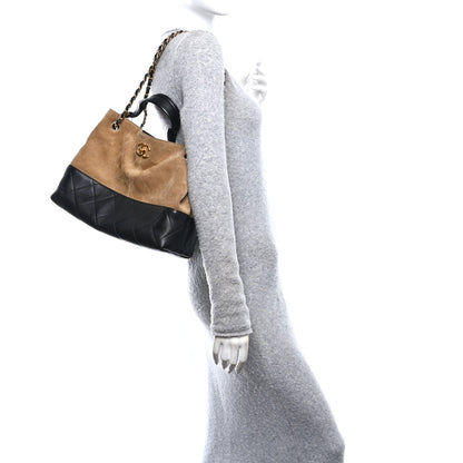 Chanel Suede Calfskin Shiny Lambskin Quilted Small Coco Base Shopping Bag Beige Black 2 of 11