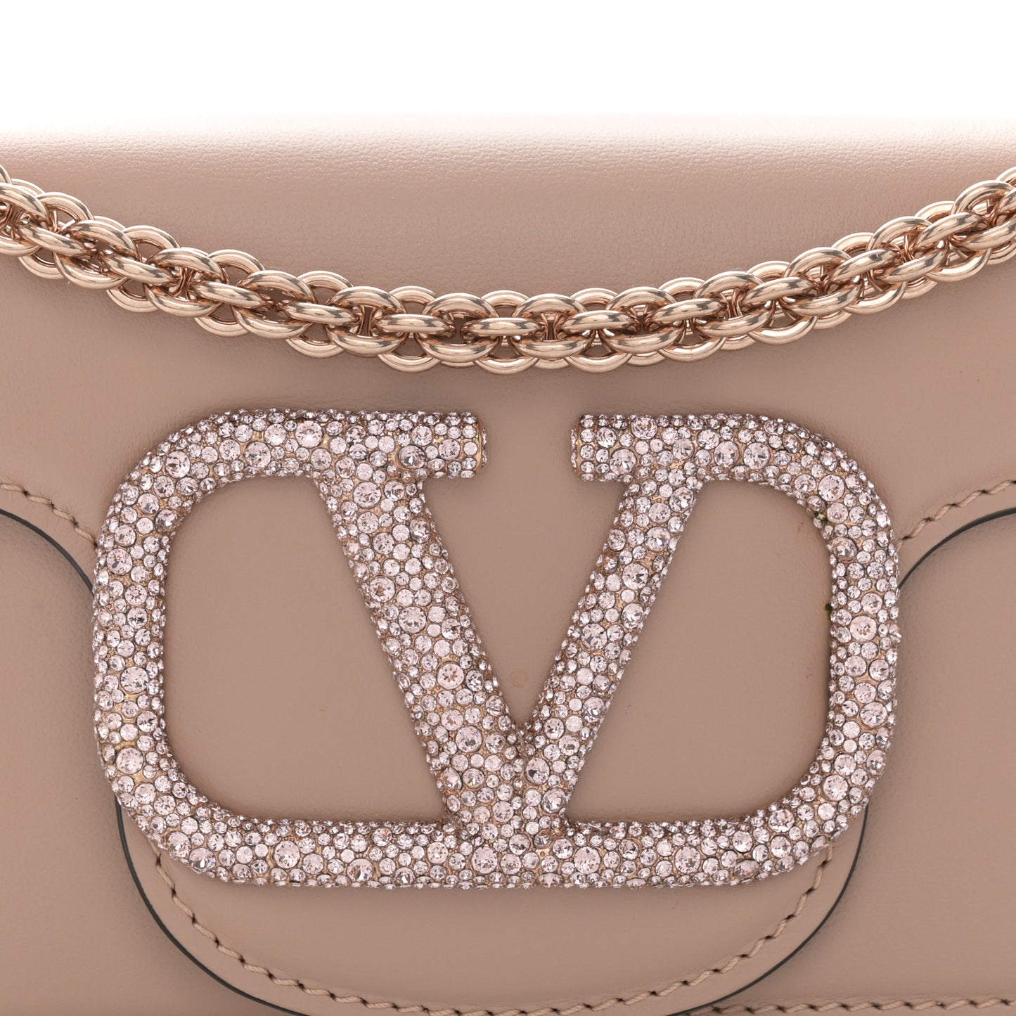 Calfskin Crystal Vlogo Small Loco Shoulder Bag Rose Cannelle