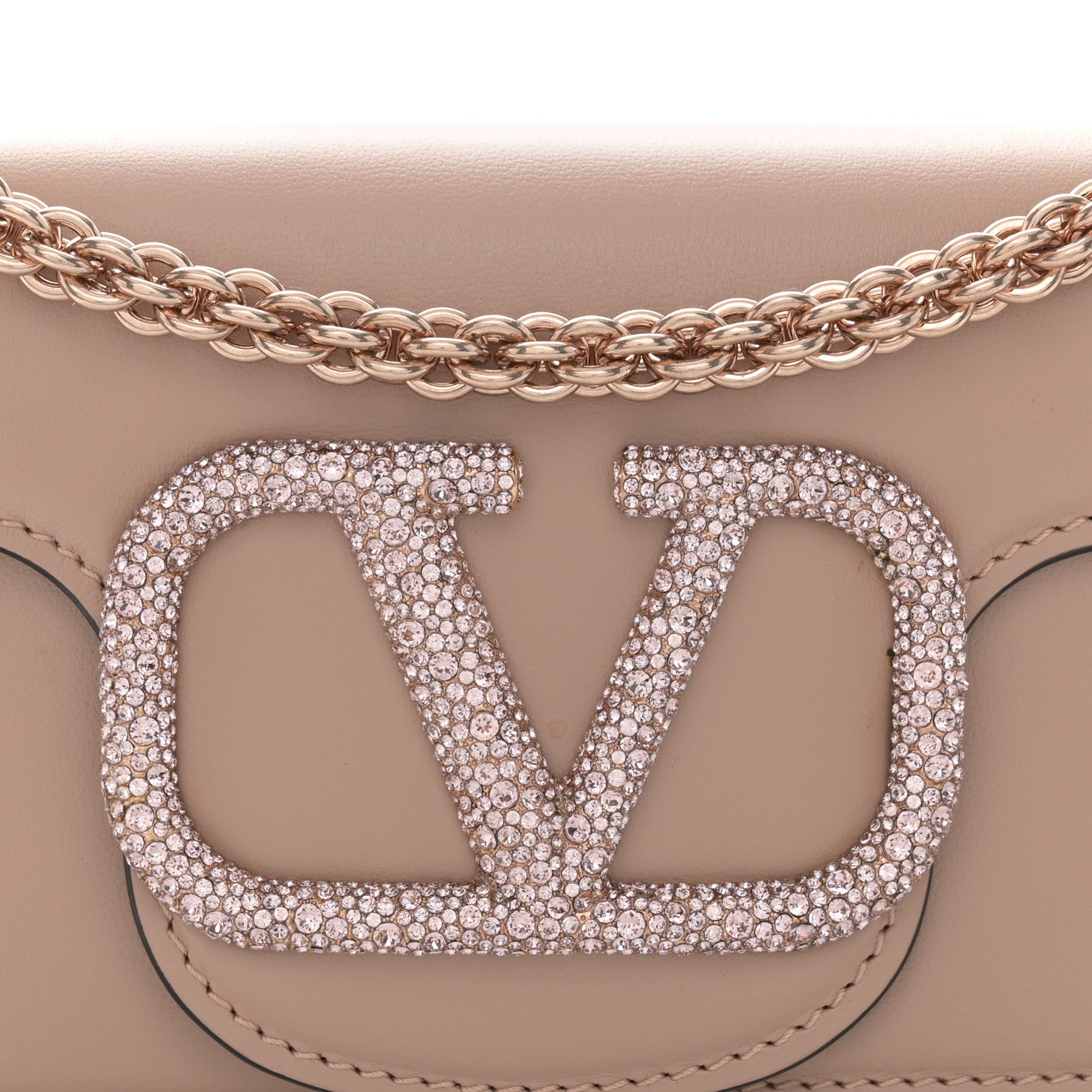 Valentino Garavani Calfskin Crystal Vlogo Small Loco Shoulder Bag Rose Cannelle 8 of 10