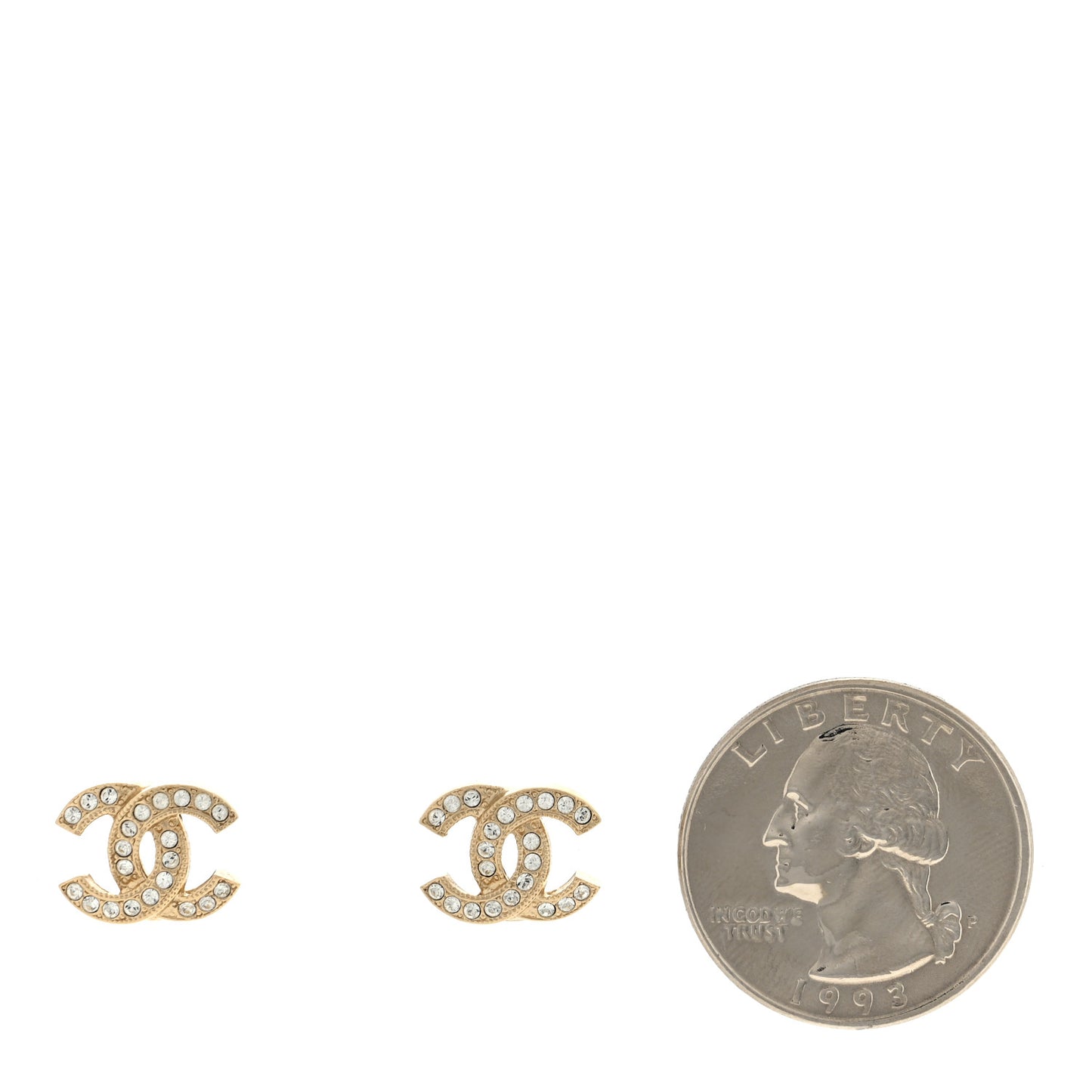 Metal Crystal Large CC Earrings Light Gold