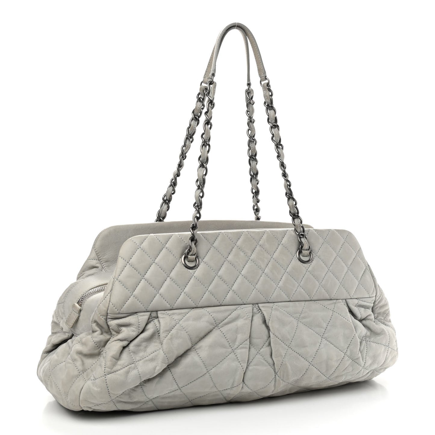 Iridescent Calfskin Chic Quilt Bowling Bag Grey