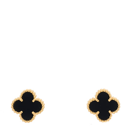 Van Cleef & Arpels 18K Yellow Gold Black Onyx Sweet Alhambra Earrings 1 of 4