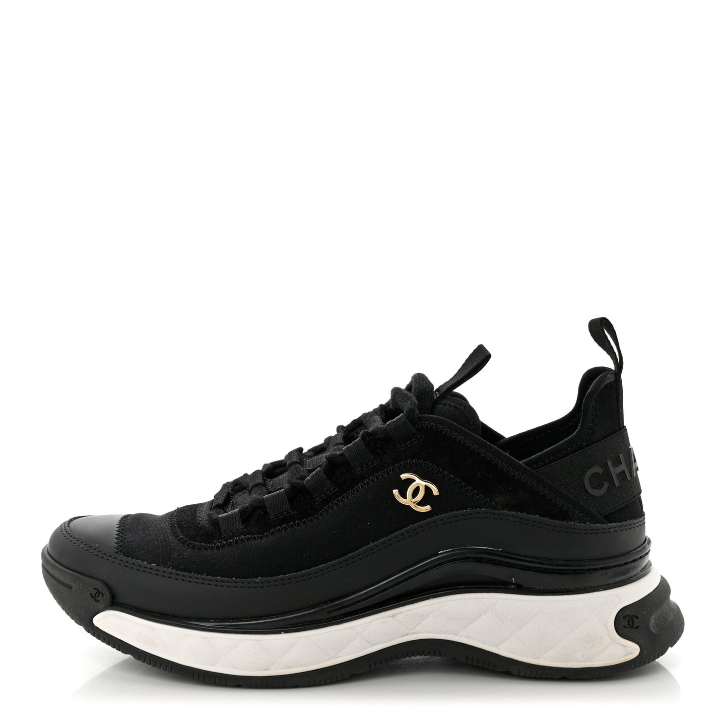 Velvet Calfskin Mixed Fibers CC Sneakers 38.5 Black