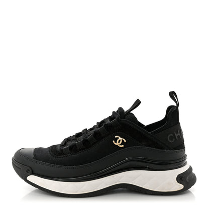 Chanel Velvet Calfskin Mixed Fibers CC Sneakers 38.5 Black 1 of 7