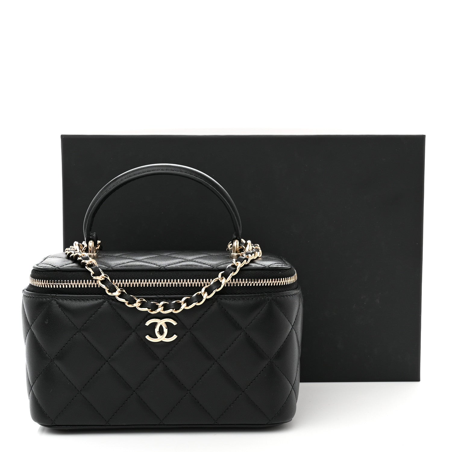 Chanel Lambskin Quilted Small Top Handle Vanity Case With Chain Black 12 of 12