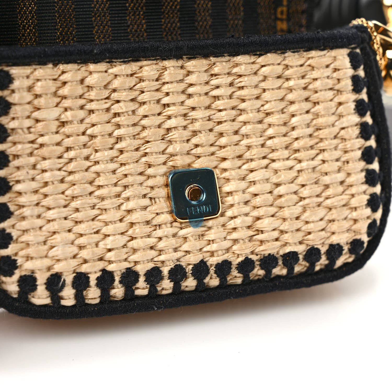 Fendi Straw Shiny Nappa Woven Nano Baguette Maxi Handle Charm Natural Black 9 of 10