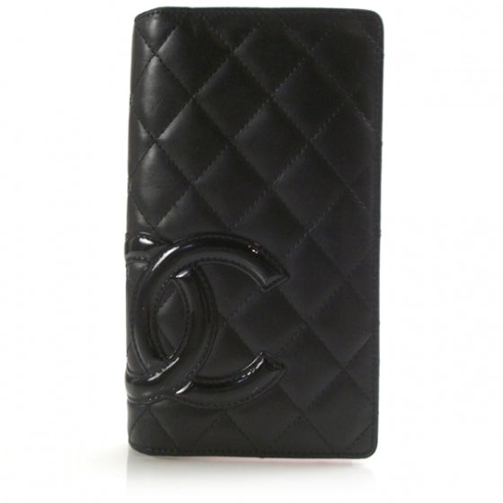 Calfskin Quilted Cambon Yen Wallet Black White