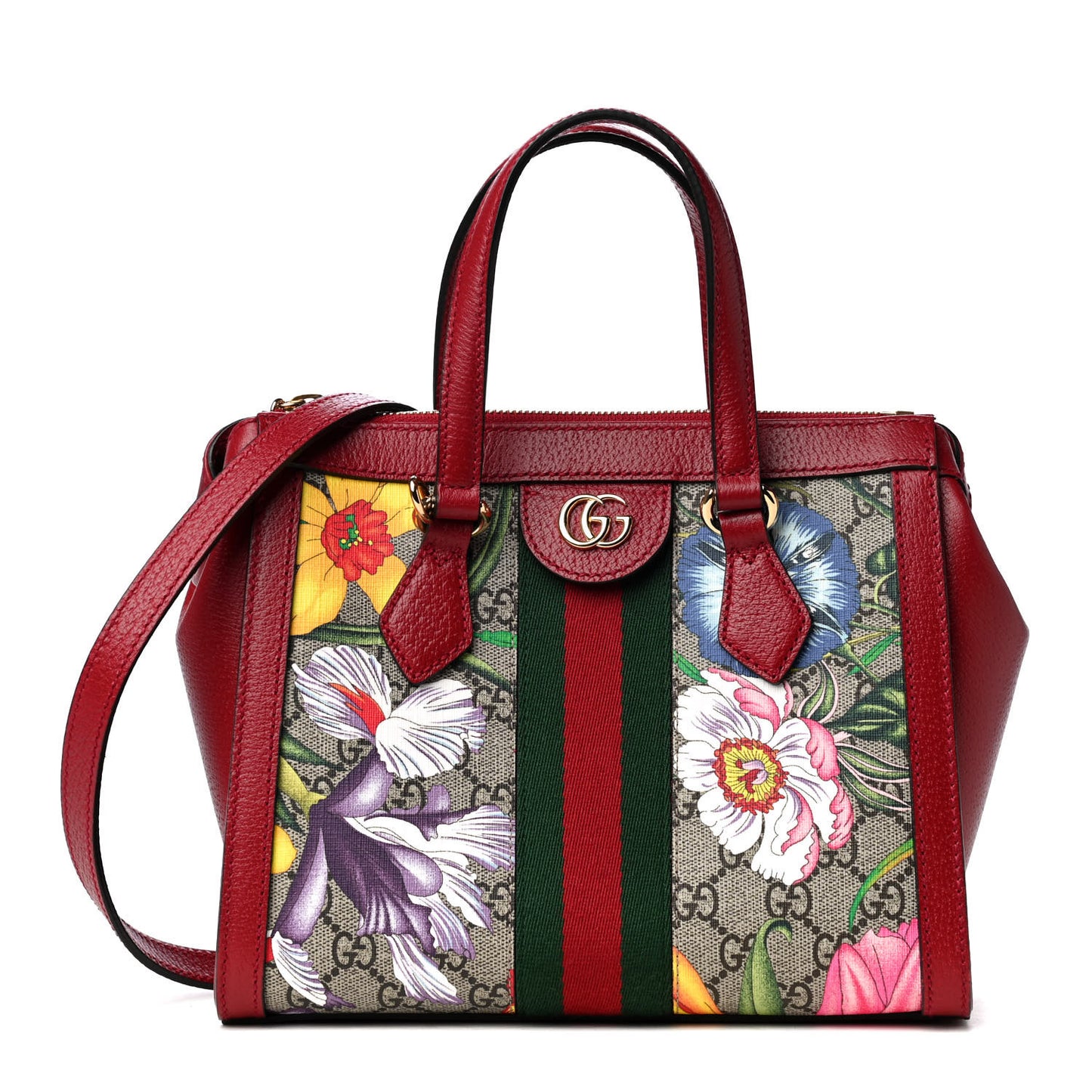 GG Supreme Monogram Flora Web Small Ophidia Tote Bag Red
