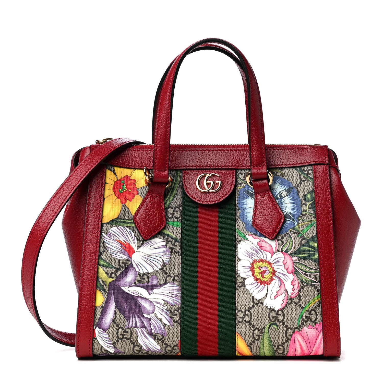 Gucci GG Supreme Monogram Flora Web Small Ophidia Tote Bag Red 1 of 5