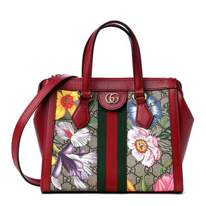 Gucci GG Supreme Monogram Flora Web Small Ophidia Tote Bag Red 1 of 5