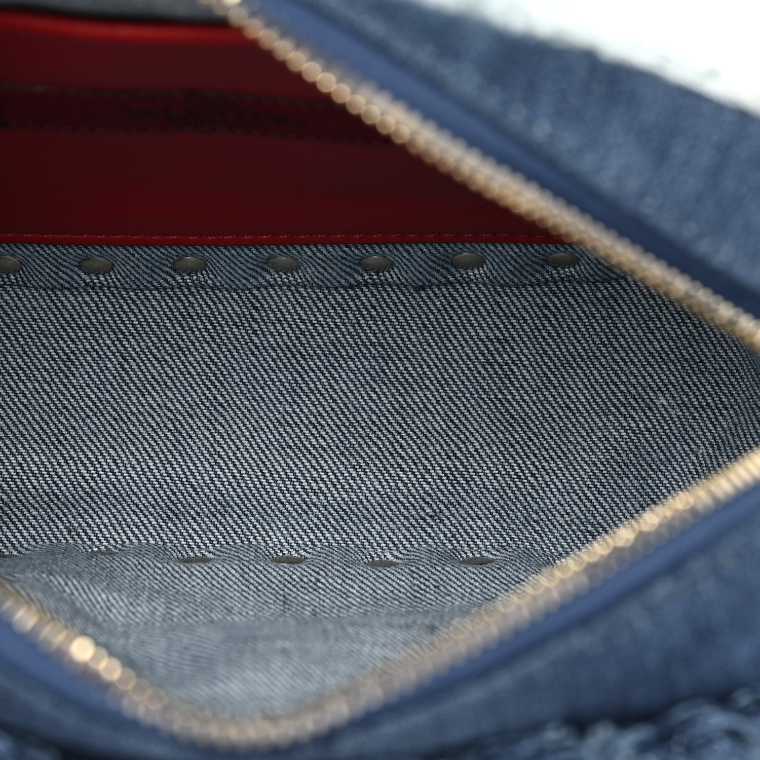 Valentino Garavani Denim Fringe Rockstud Spike Camera Crossbody Bag Blue 5 of 7