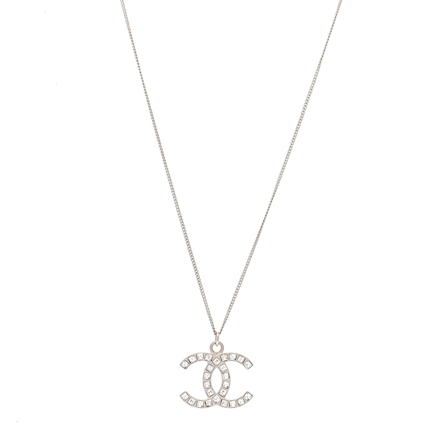 Baguette Crystal CC Necklace Silver
