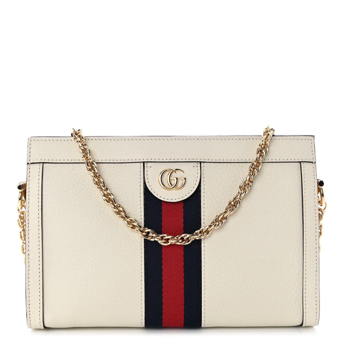 Textured Calfskin Web Small Ophidia Chain Shoulder Bag Mystic White