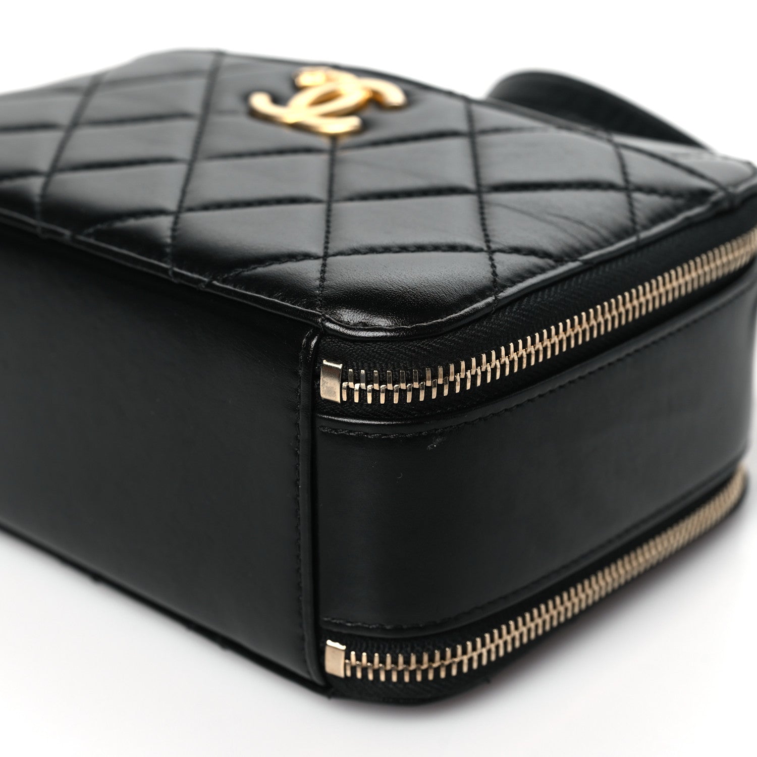 Chanel Shiny Calfskin Quilted Top Handle Vanity Black 11 of 11