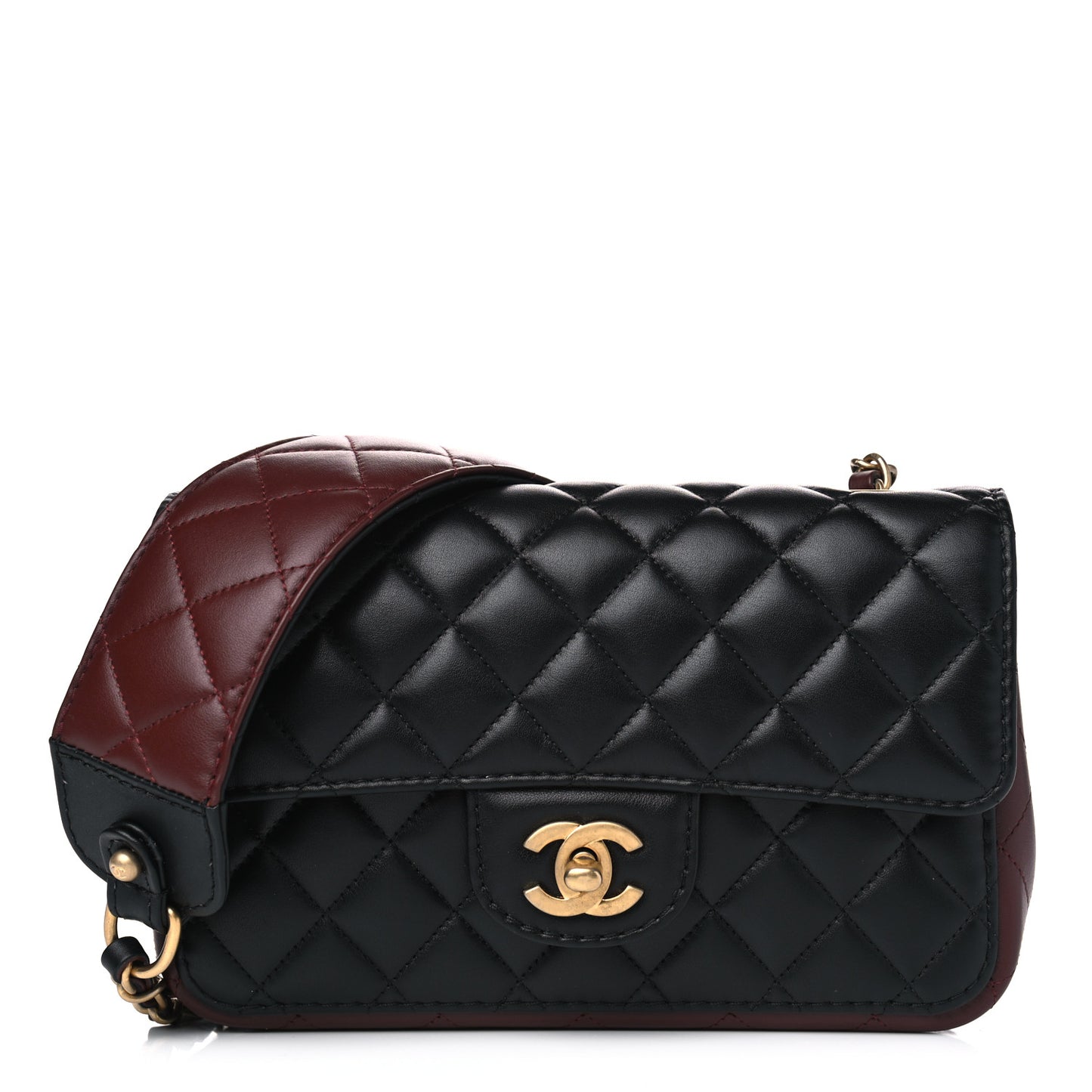 Calfskin Quilted Small Strap Into Flap Bag Black Brown