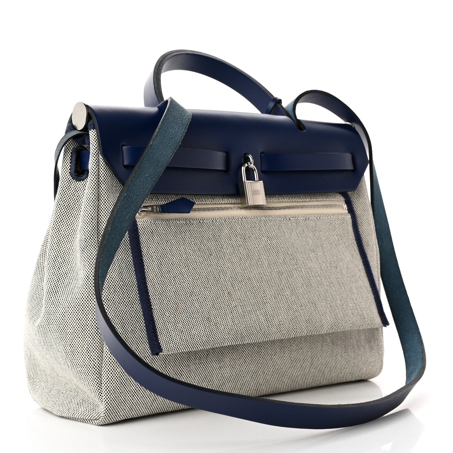 Hermes Vache Hunter Toile H Brides de Gala Herbag Zip Retourne 31 PM Bleu De France Ecru Black 4 of 16