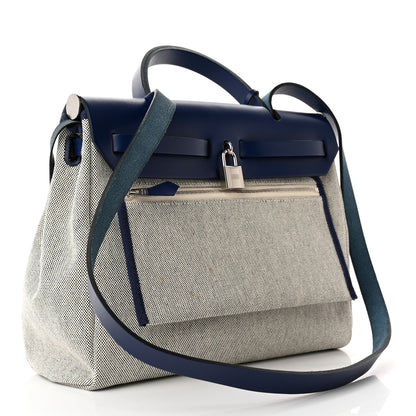 Hermes Vache Hunter Toile H Brides de Gala Herbag Zip Retourne 31 PM Bleu De France Ecru Black 4 of 16
