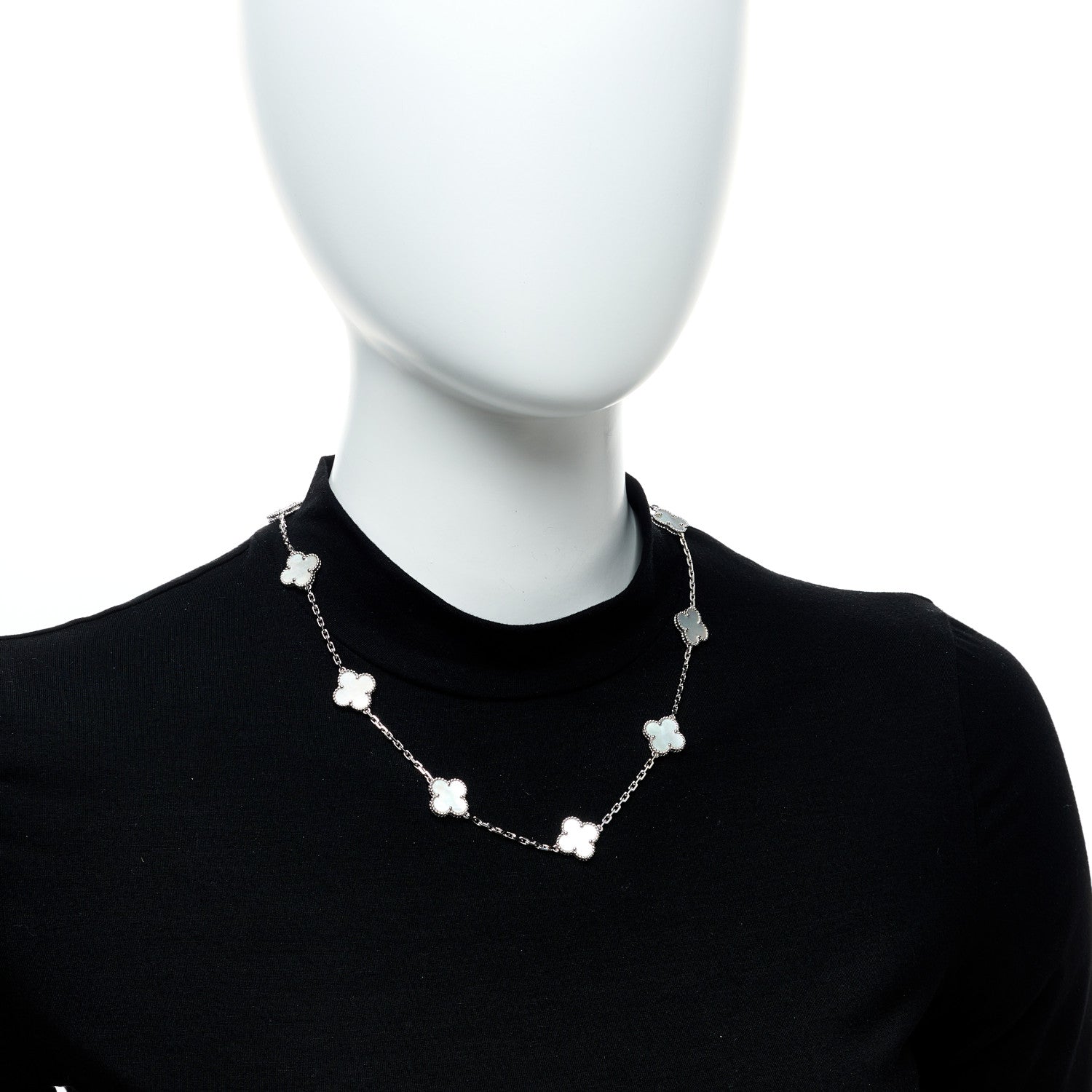 Van Cleef & Arpels 18K White Gold Mother of Pearl 10 Motifs Vintage Alhambra Necklace 2 of 6