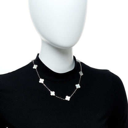 Van Cleef & Arpels 18K White Gold Mother of Pearl 10 Motifs Vintage Alhambra Necklace 2 of 6