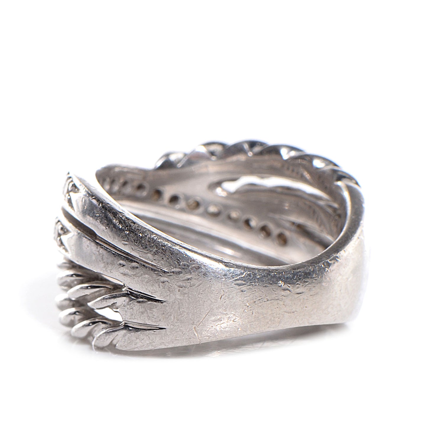 Sterling Silver Pave Diamond 11mm Crossover Cable Ring 6.5